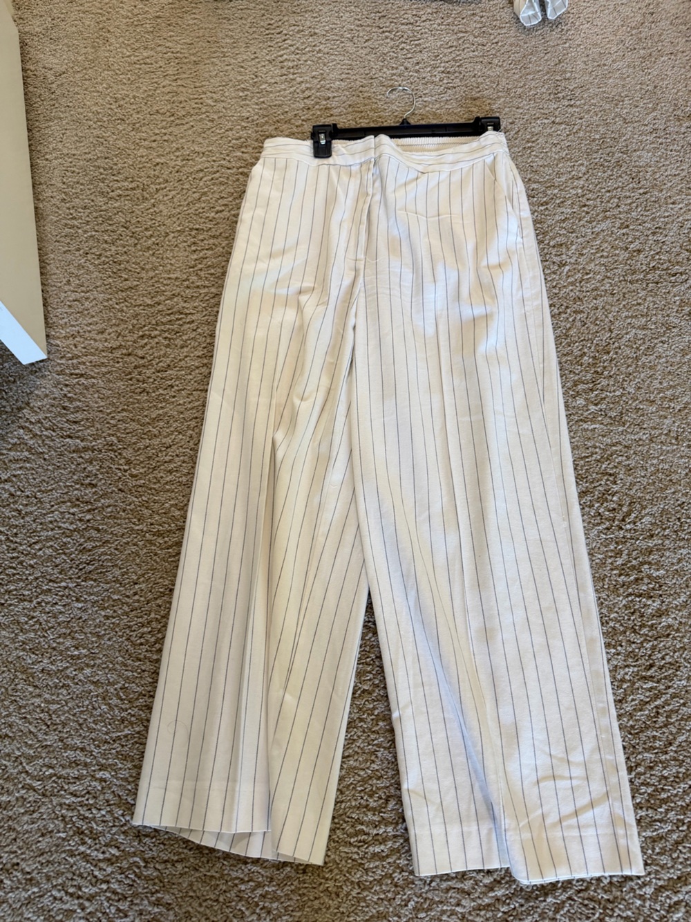 Halogen White Dress Pants with Thin Navy Pinstripes